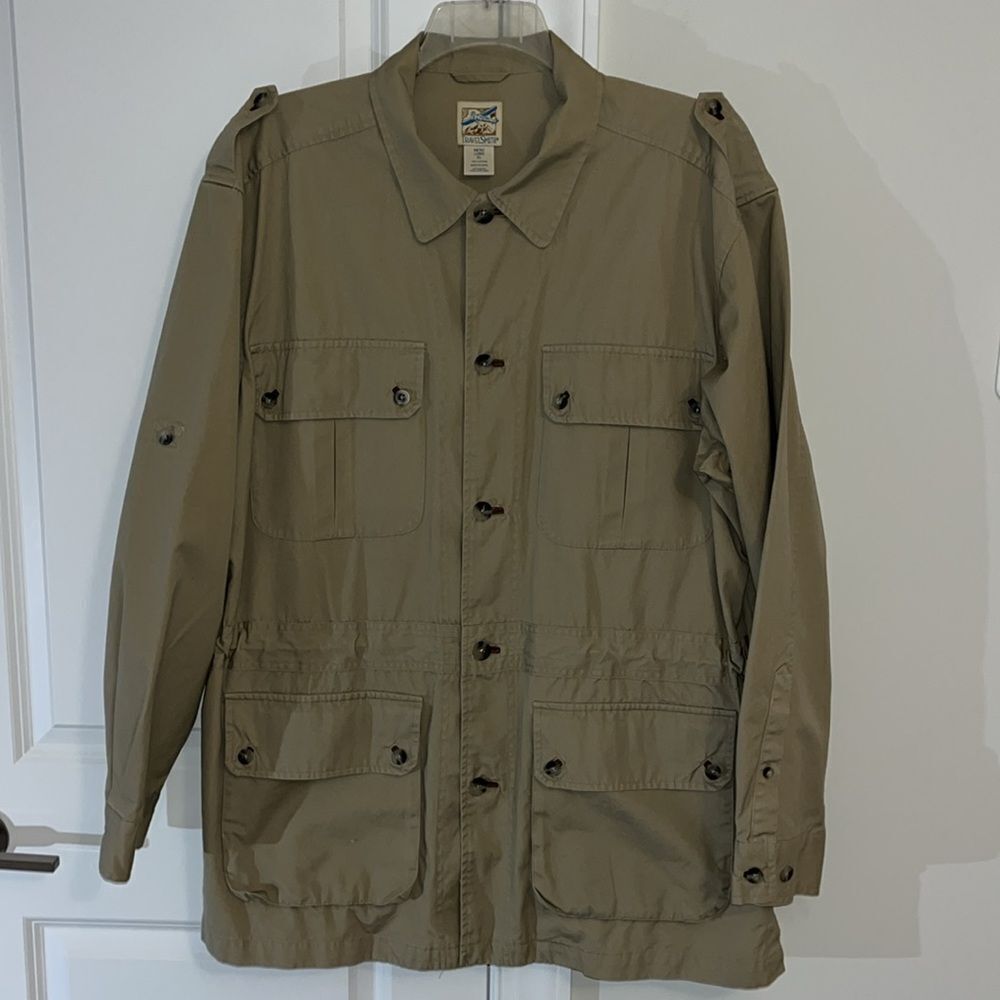 Vintage TravelSmith Travel Smith Military Safari Bush Jacket XLT w/Leather Trim